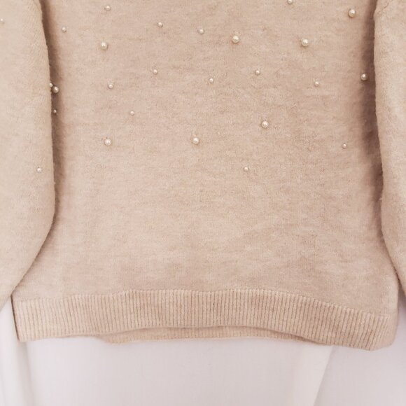 H&M Beige Long Sleeve Comfy Pearl Round Neck Sweater Size Small - Picture 7 of 16